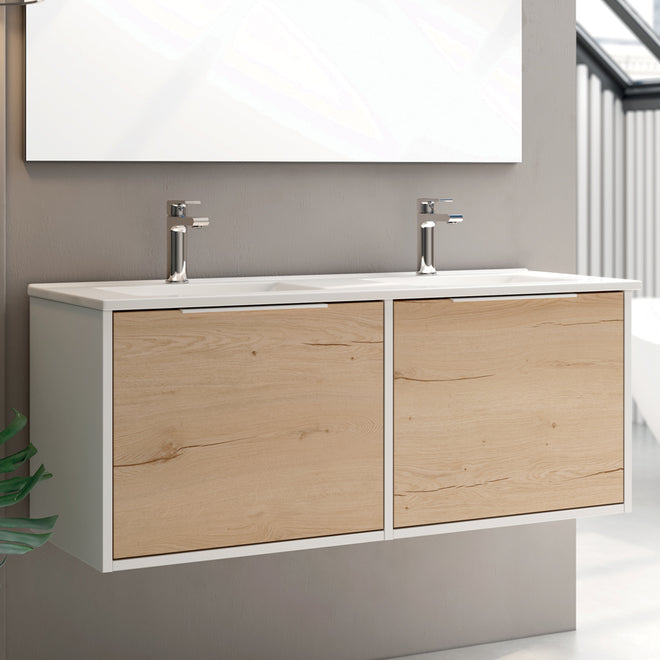 Meuble de salle de bain 120cm double vasque - 2 façades et 4 tiroirs - sans miroir - ALBA