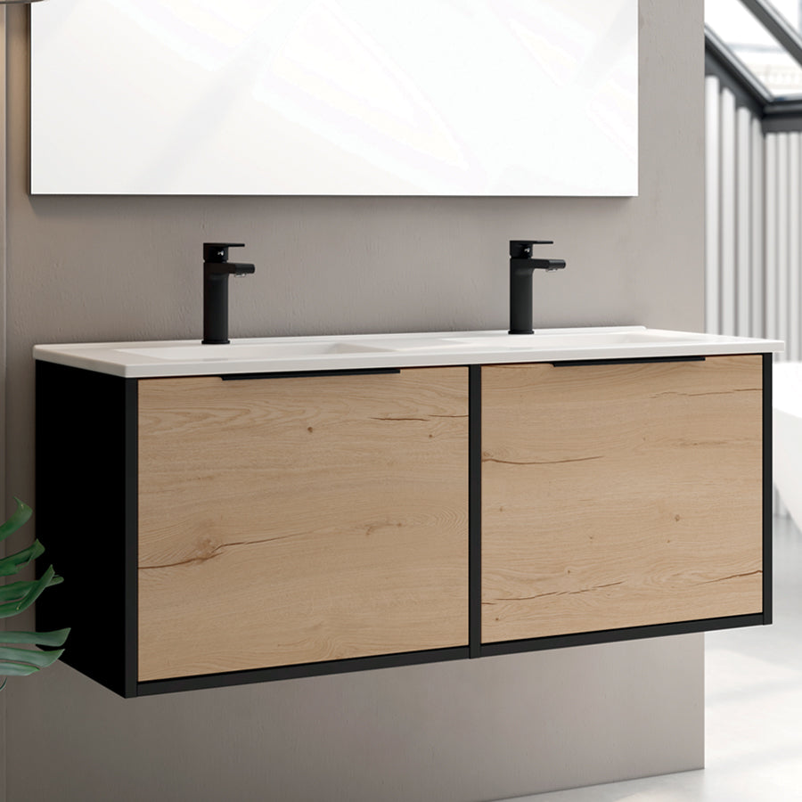 Meuble de salle de bain 120cm double vasque - 2 façades et 4 tiroirs - ALBA et miroir Led STAM
