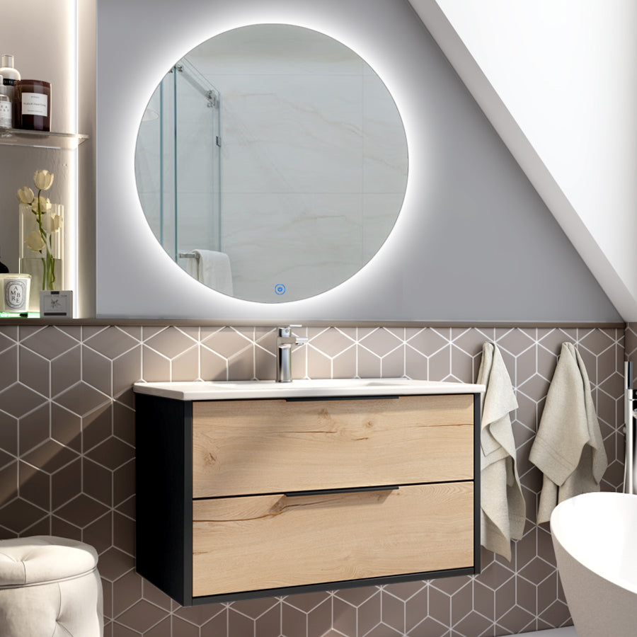 Meuble de salle de bain Alba 2 tiroirs 80 noir roble L01