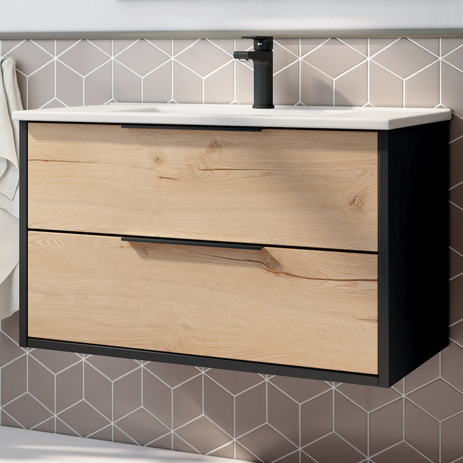 Meuble de salle de bain 80cm simple vasque - 2 tiroirs - sans miroir - ALBA