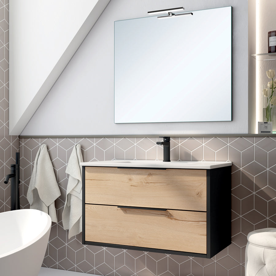 Meuble de salle de bain 80cm simple vasque - 2 tiroirs - ALBA