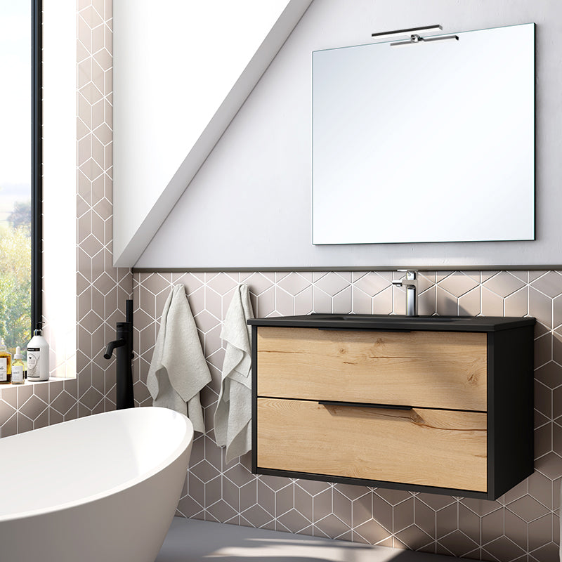 Meuble de salle de bain 80cm simple vasque - 2 tiroirs - ALBA