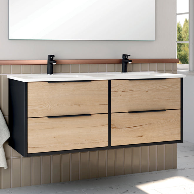 Meuble de salle de bain 120cm double vasque - 4 tiroirs - sans miroir - ALBA