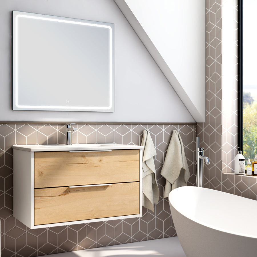 Meuble de salle de bain Alba 80 blanc 2 tiroirs Veldi