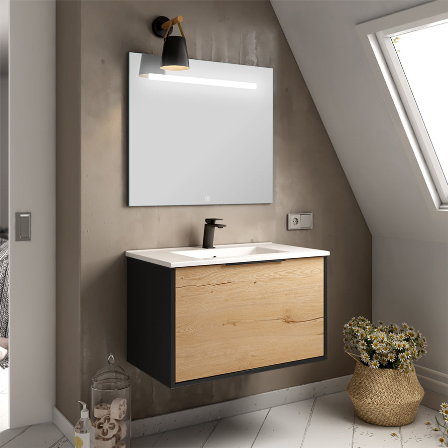 Meuble de salle de bain Alba 80 noir 1 tiroir Stam