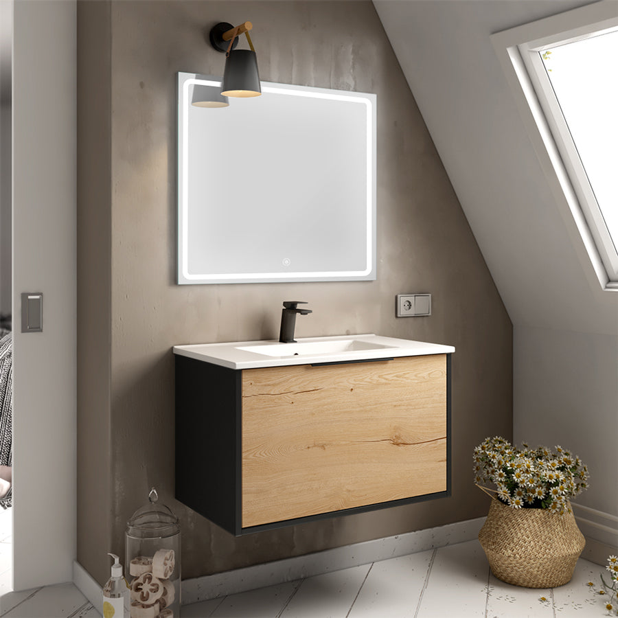 Meuble de salle de bain Alba 80 noir 1 tiroir Veldi