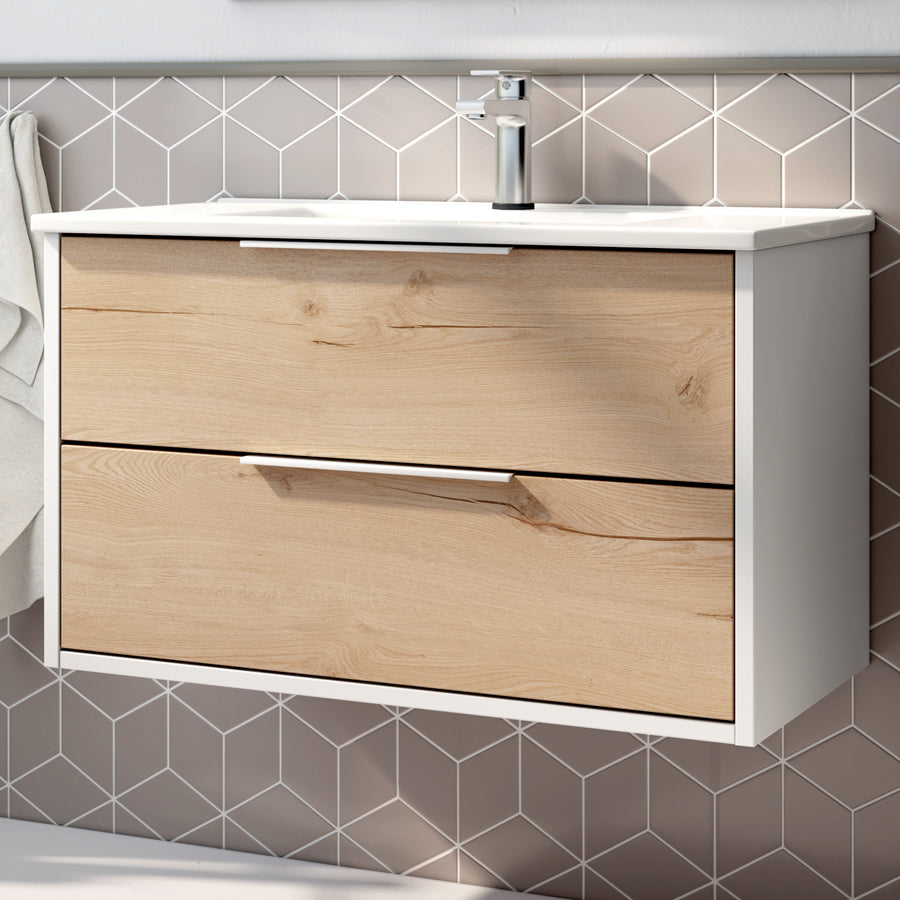 Meuble de salle de bain 80cm simple vasque - 2 tiroirs - sans miroir - ALBA