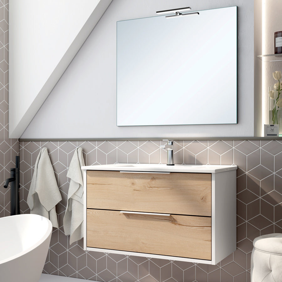 Meuble de salle de bain 80cm simple vasque - 2 tiroirs - ALBA