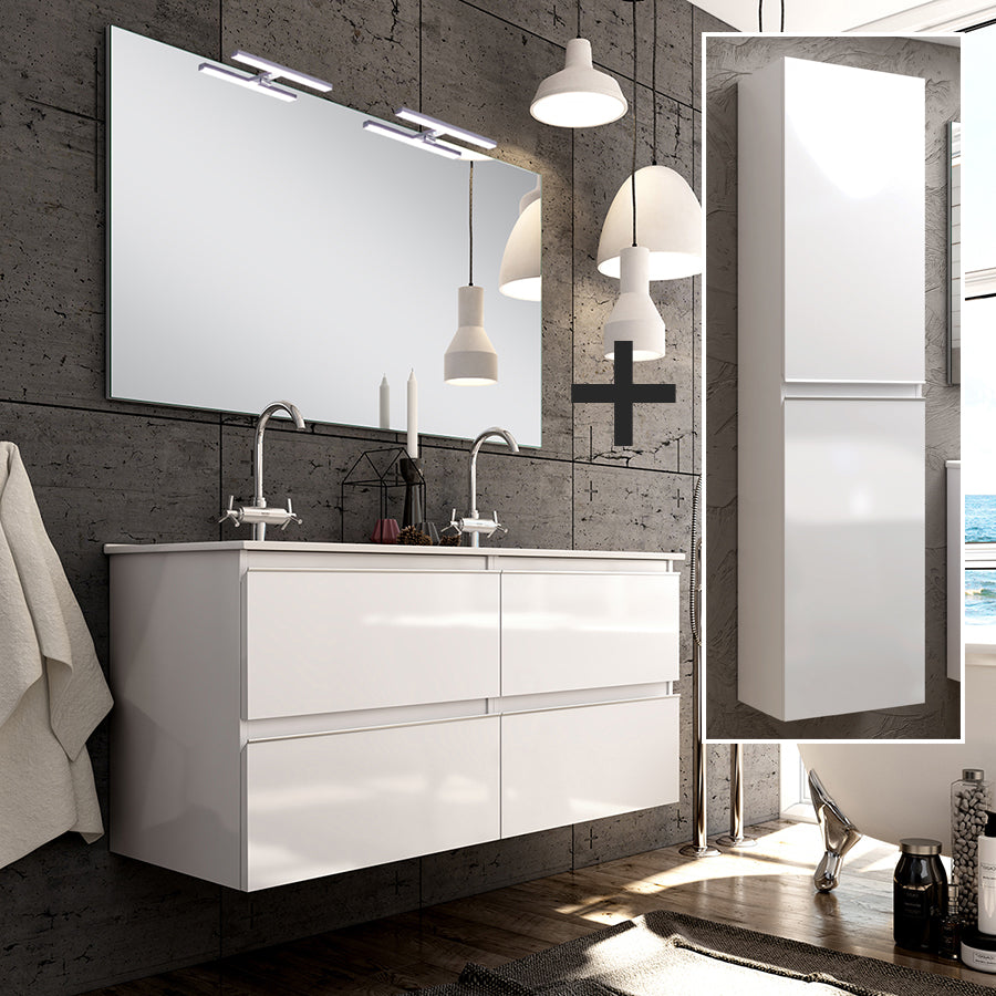 Meuble salle de bain BALEA 120 140 cm blanc avec colonne