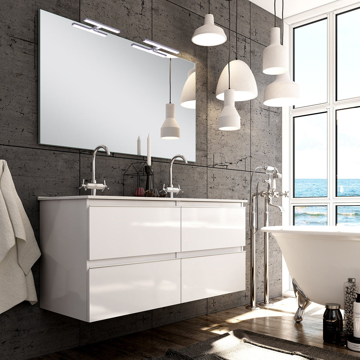 Meuble de salle de bain 140cm double vasque - 4 tiroirs - BALEA