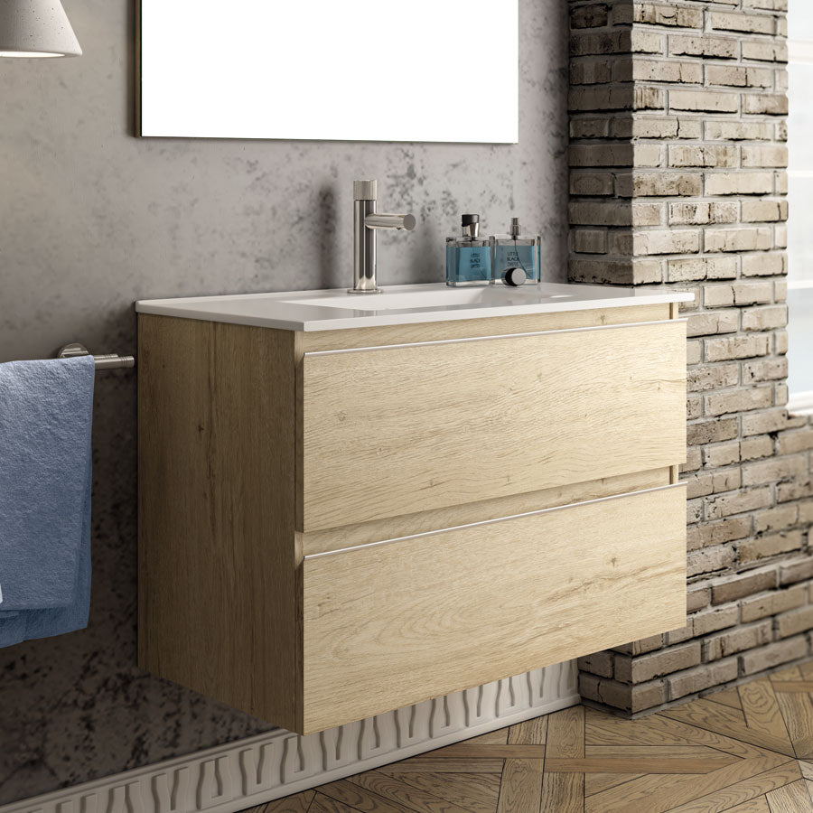 Ensemble meuble de salle de bain 100cm simple vasque + colonne de rangement - BALEA