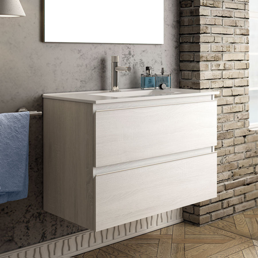 Ensemble meuble de salle de bain 100cm simple vasque + colonne de rangement - BALEA