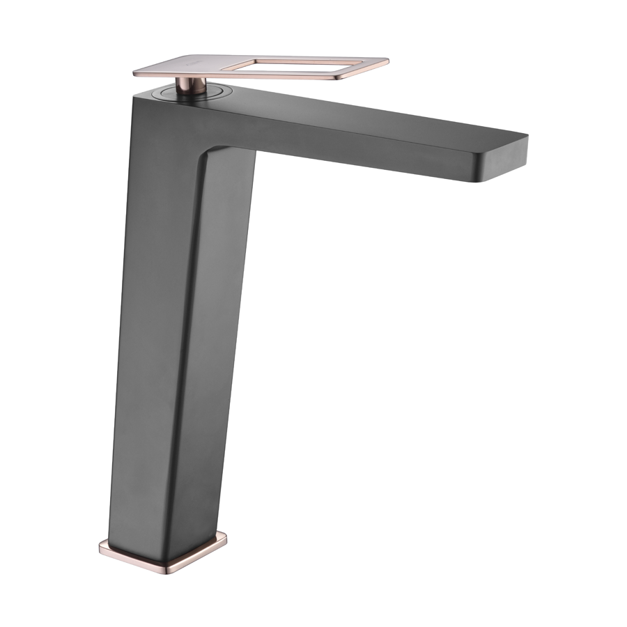 Mitigeur lavabo bec haut SUECIA - Noir et rose doré