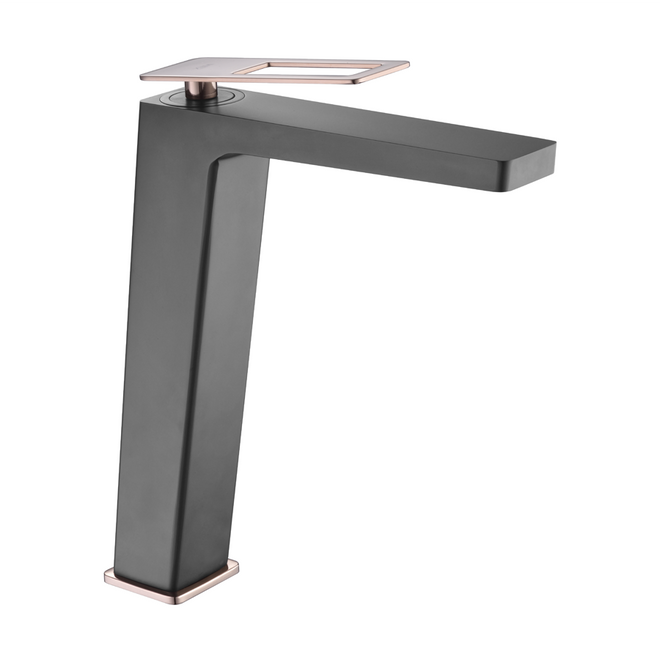 Mitigeur lavabo bec haut SUECIA - Noir et rose doré