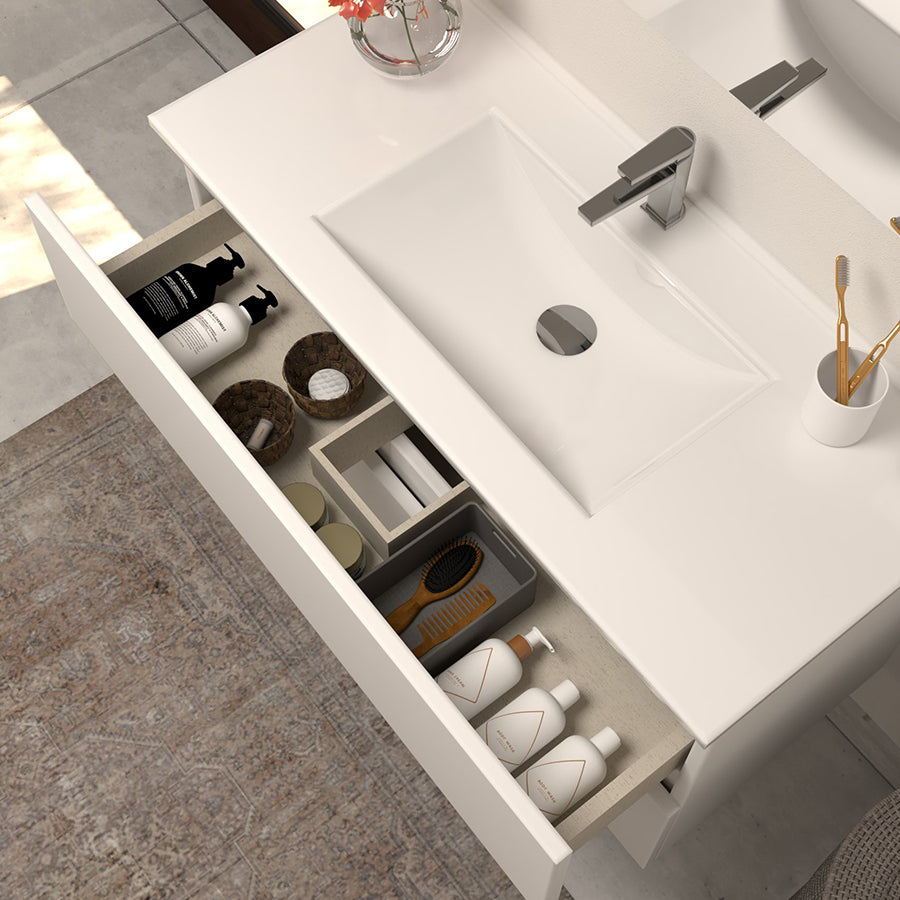 Meuble de salle de bain 90cm simple vasque - 2 tiroirs - IDA