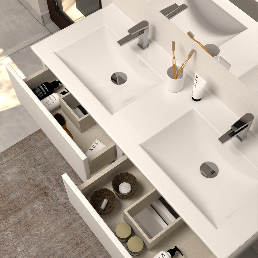 Meuble de salle de bain 120cm double vasque - 4 tiroirs - IDA