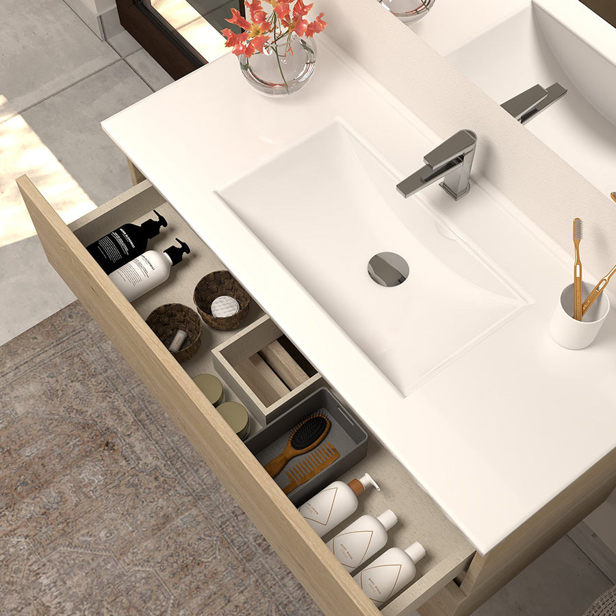 Meuble de salle de bain 90cm simple vasque - 2 tiroirs - IDA