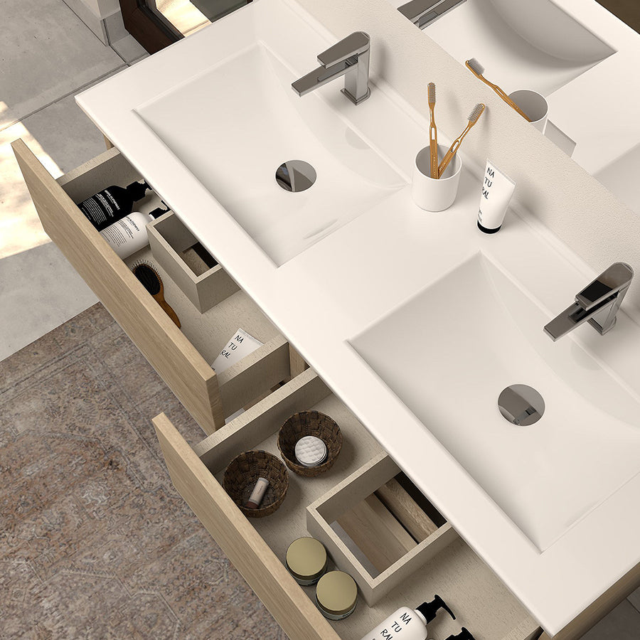 Meuble de salle de bain 140cm double vasque - 4 tiroirs - IDA
