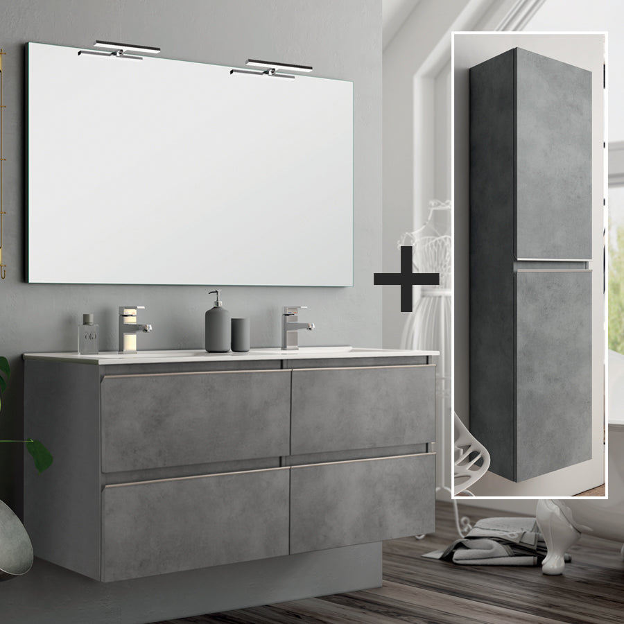 Meuble salle de bain BALEA 120 140 cm ciment avec colonne