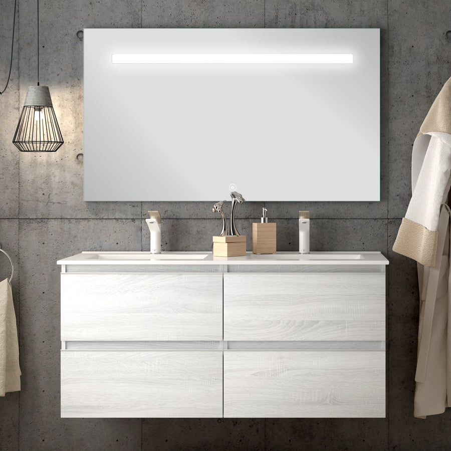 Meuble de salle de bain 120cm double vasque - 4 tiroirs - BALEA et miroir Led STAM