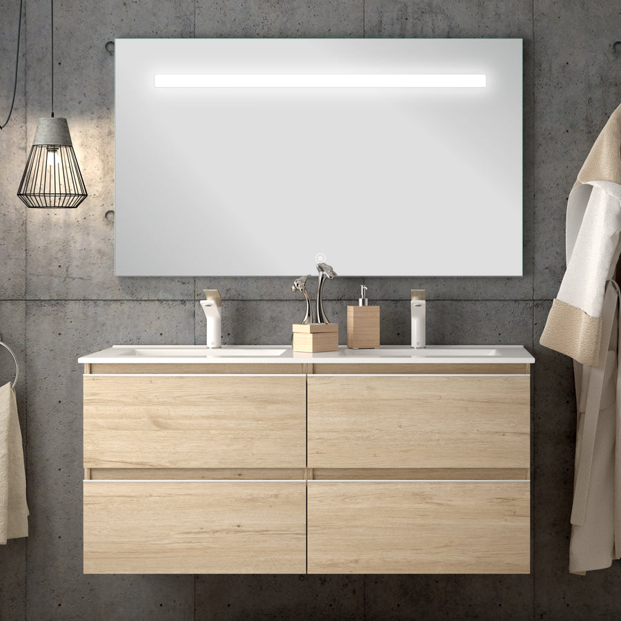 Meuble de salle de bain 120cm double vasque - 4 tiroirs - BALEA et miroir Led STAM
