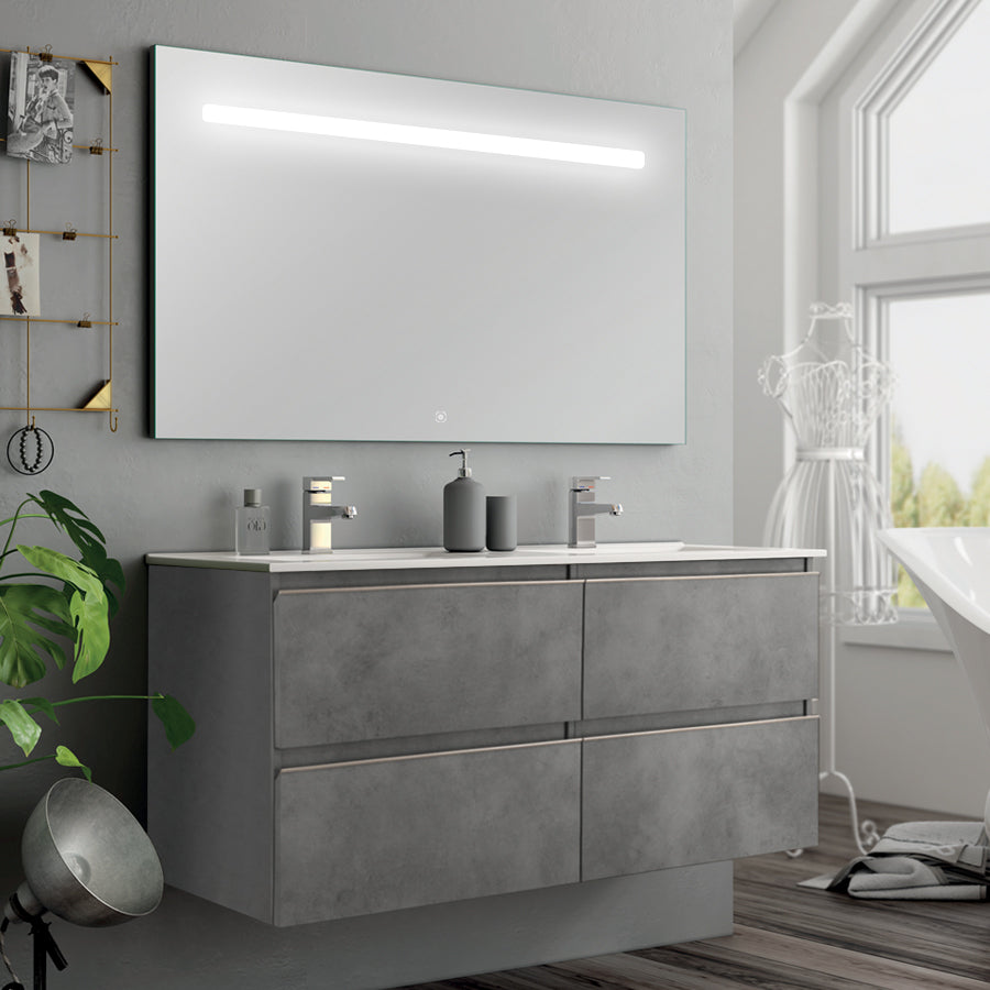 Meuble de salle de bain 120cm double vasque - 4 tiroirs - BALEA et miroir Led STAM