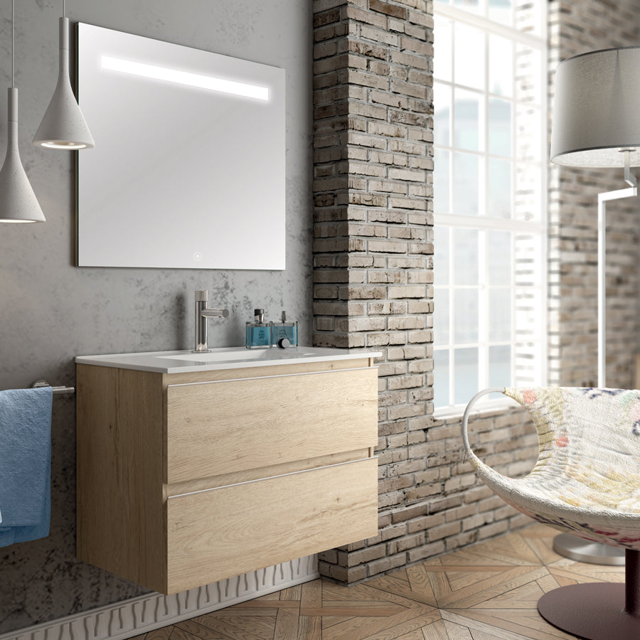 Meuble de salle de bain 60cm simple vasque - 2 tiroirs - BALEA et miroir Led STAM