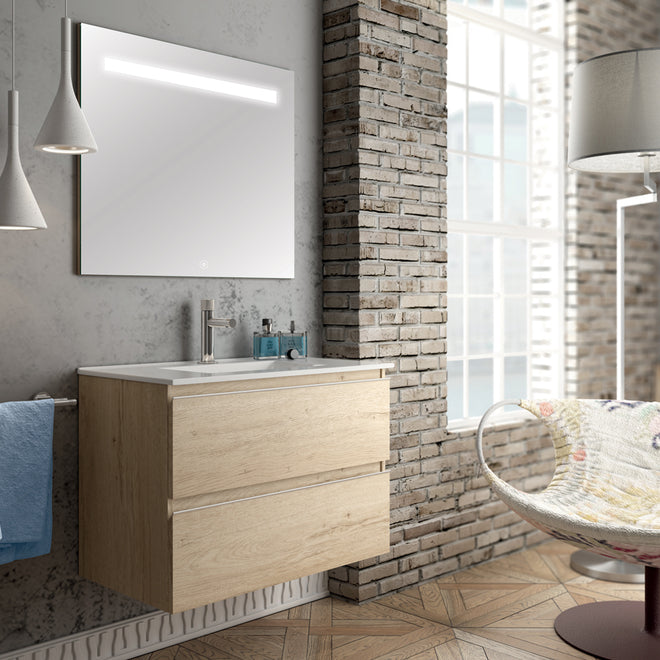 Meuble de salle de bain 60cm simple vasque - 2 tiroirs - BALEA et miroir Led STAM