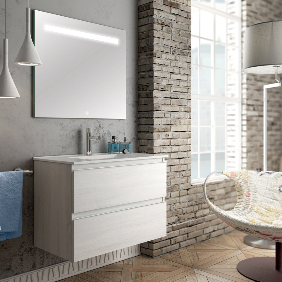 Meuble de salle de bain 60cm simple vasque - 2 tiroirs - BALEA et miroir Led STAM