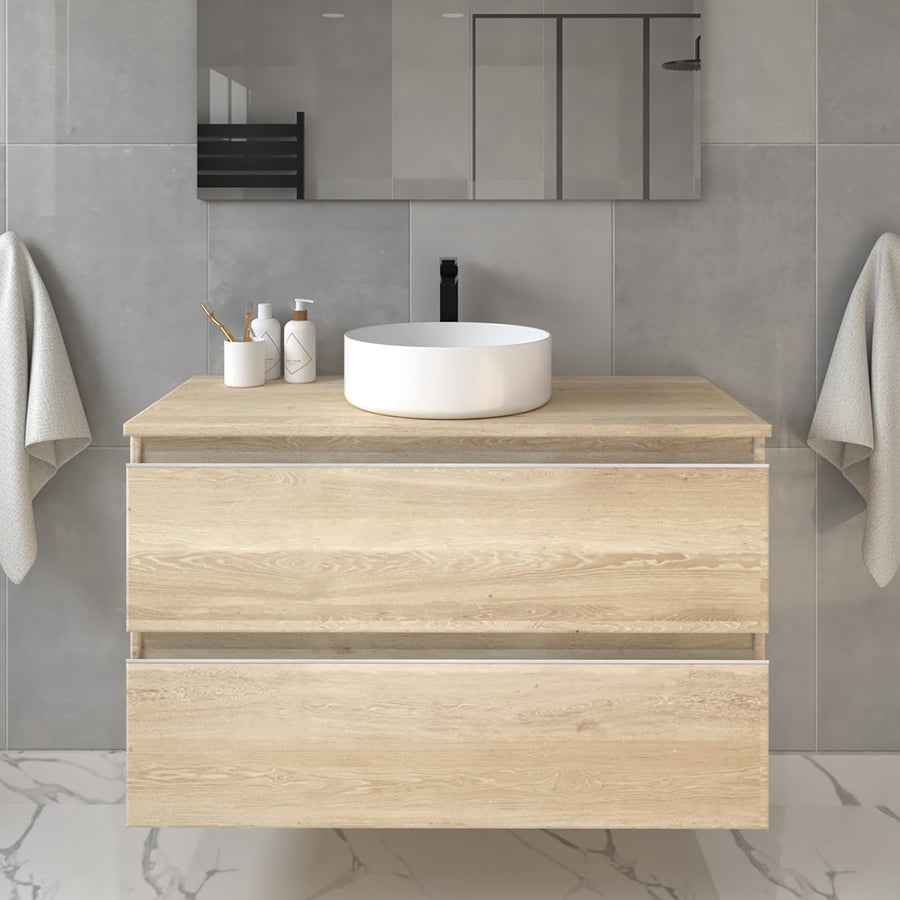 Meuble de salle de bain 70cm avec vasque à poser ronde - sans miroir - 2 tiroirs - BALEA
