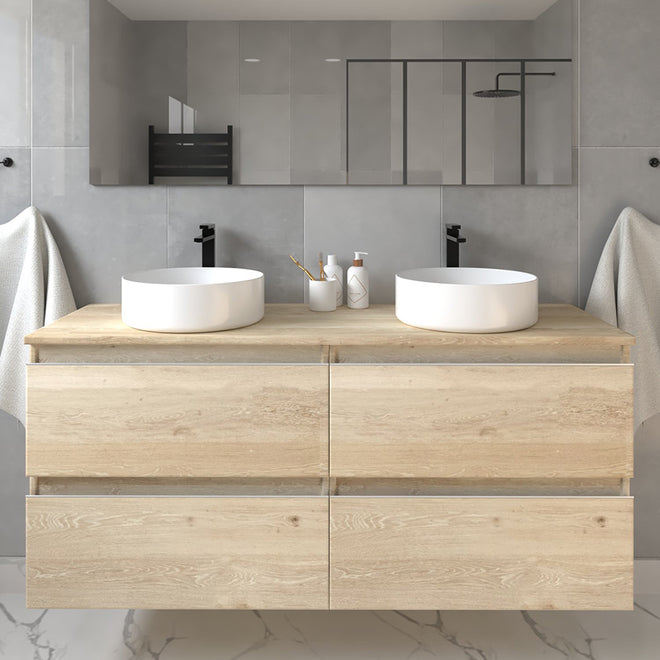 Meuble de salle de bain 120cm avec vasques rondes - 4 tiroirs - sans miroir - BALEA