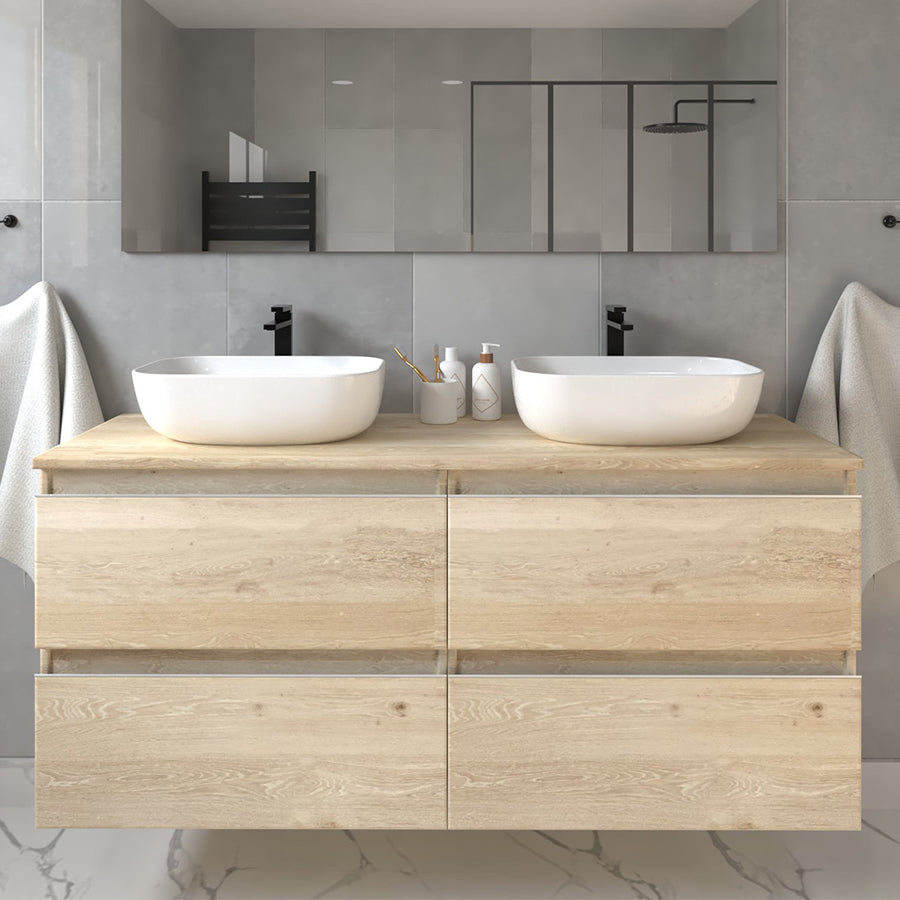 Meuble de salle de bain sans miroir avec vasques à poser arrondies BALEA -  120cm