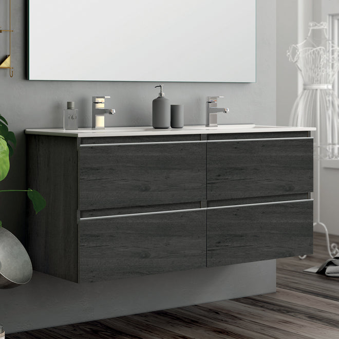 Meuble de salle de bain 140cm double vasque - 4 tiroirs - sans miroir - BALEA