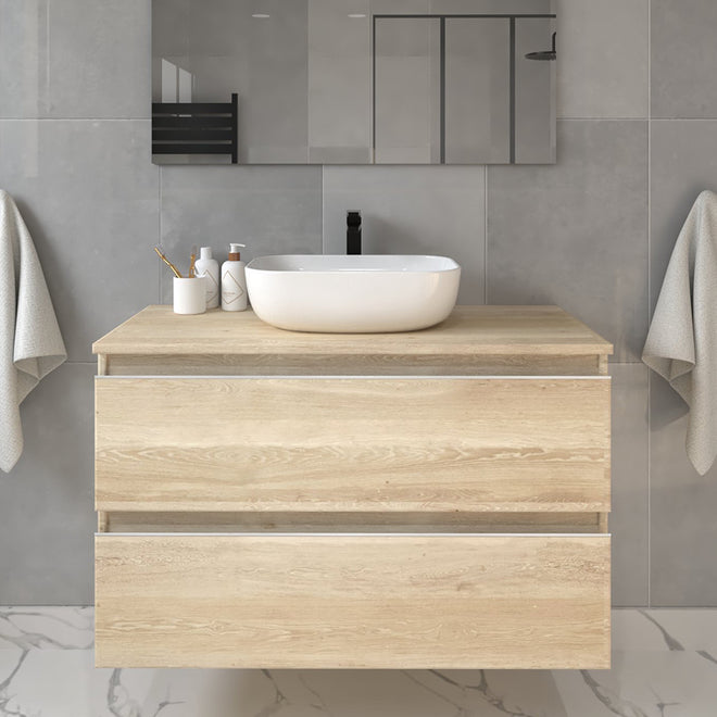 Meuble de salle de bain 70cm avec vasque à poser arrondie - 2 tiroirs - sans miroir - BALEA