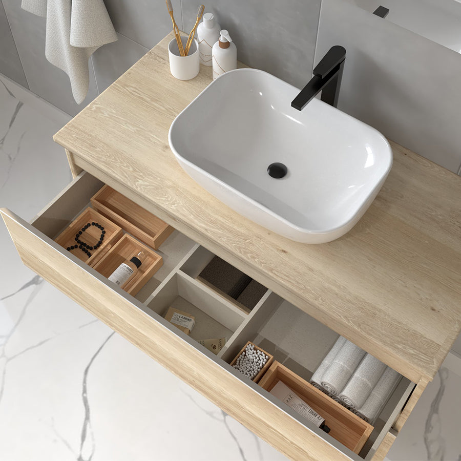 Meuble de salle de bain 100cm avec vasque à poser arrondie - 2 tiroirs - BALEA