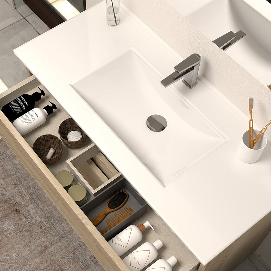 Meuble de salle de bain 100cm simple vasque - 3 tiroirs - sans miroir - MAYOR