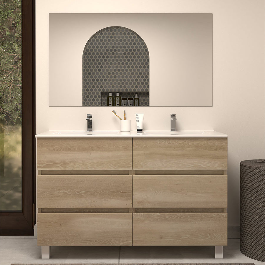 Meuble de salle de bain 140cm double vasque - 6 tiroirs - MAYOR