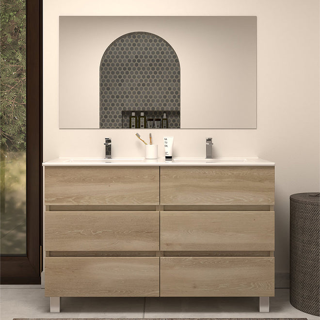 Meuble de salle de bain 120cm double vasque - 6 tiroirs - MAYOR