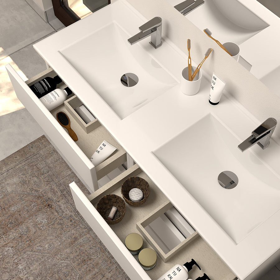 Meuble de salle de bain 140cm double vasque - 6 tiroirs - MAYOR