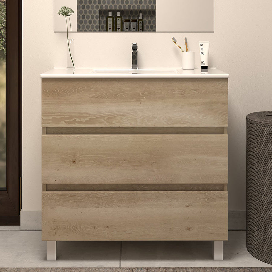 Meuble de salle de bain 60cm simple vasque - 3 tiroirs - sans miroir - MAYOR