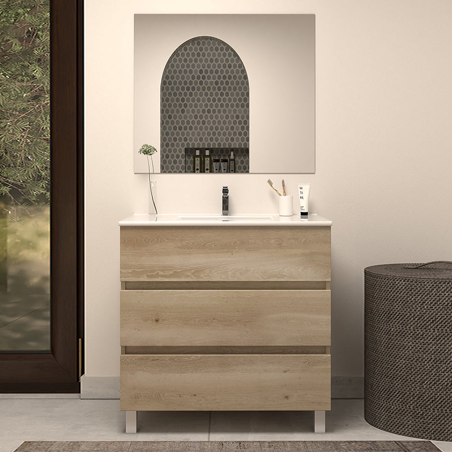 Meuble de salle de bain 60cm simple vasque - 3 tiroirs - sans miroir - MAYOR