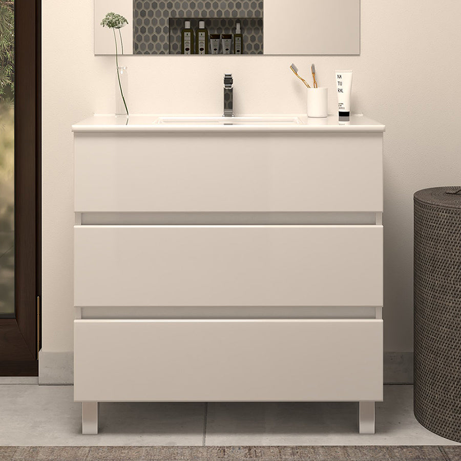 Meuble de salle de bain 60cm simple vasque - 3 tiroirs - sans miroir - MAYOR
