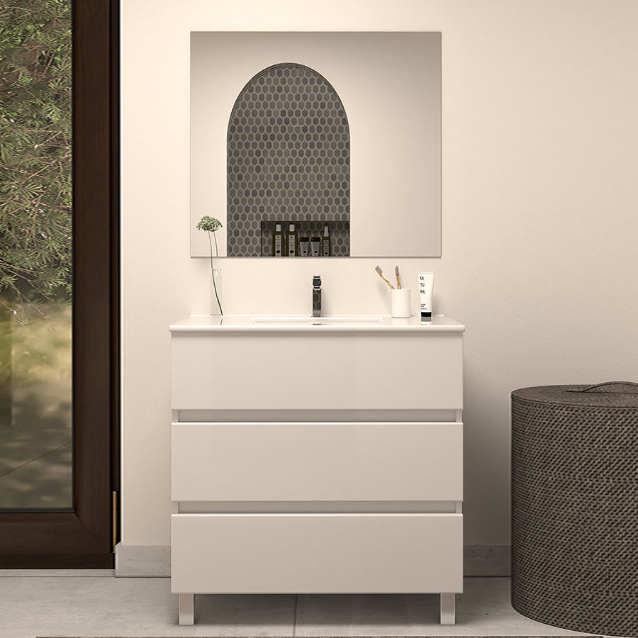 Meuble de salle de bain 60cm simple vasque - 3 tiroirs - sans miroir - MAYOR