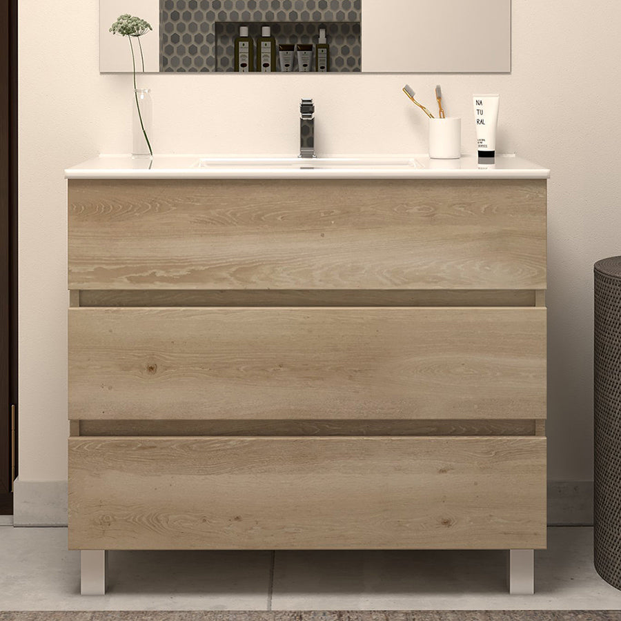 Meuble de salle de bain 70cm simple vasque - 3 tiroirs - MAYOR