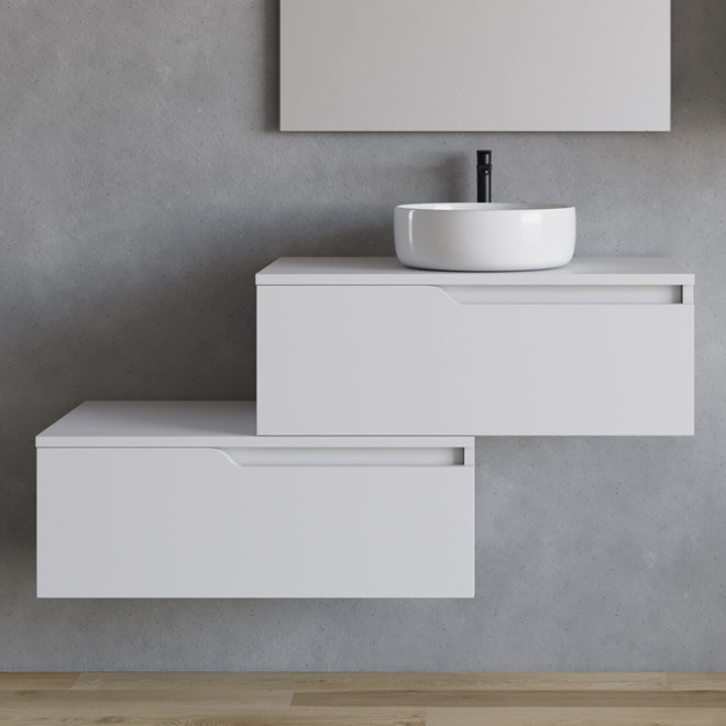 Meuble de salle de bain 120cm avec vasque à poser ronde - sans miroir - 2 tiroirs - CADIX