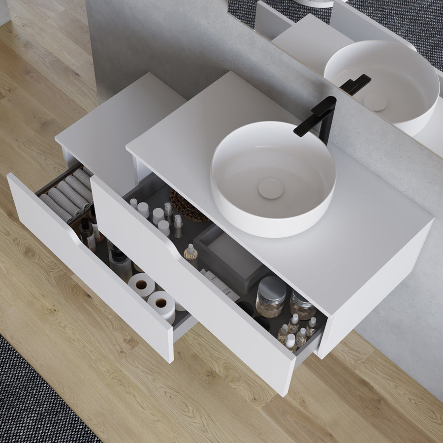 Meuble de salle de bain CADIX 120 cm blanc vasque ares vue dessus