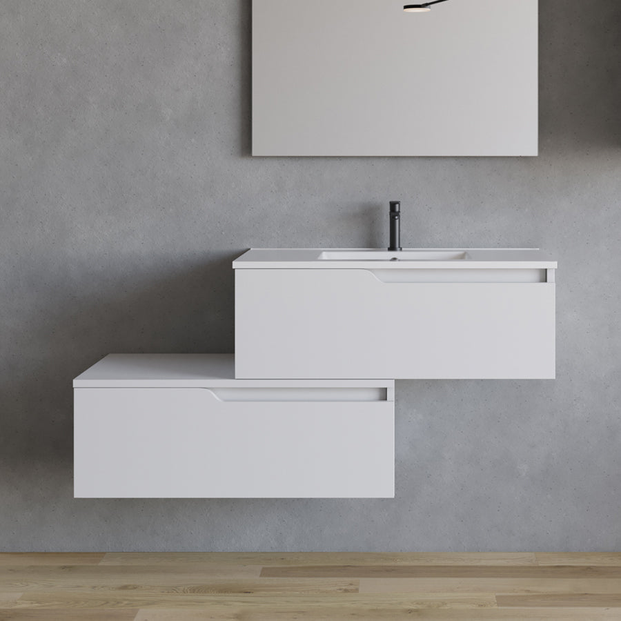 Meuble de salle de bain 120cm avec plan simple vasque - 2 tiroirs - CADIX