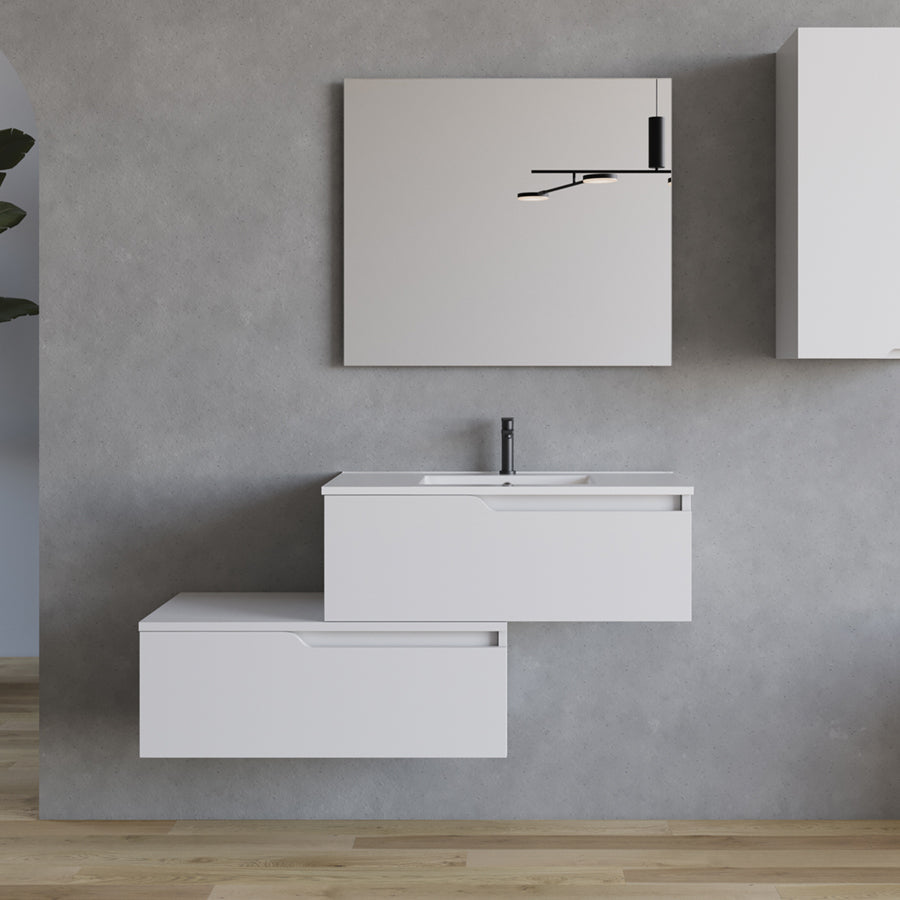 Meuble de salle de bain 120cm avec plan simple vasque - 2 tiroirs - CADIX