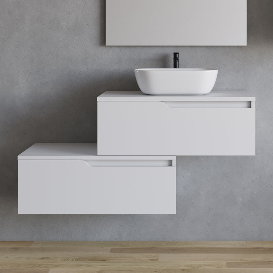 Meuble de salle de bain 120cm avec vasque à poser arrondie - sans miroir - 2 tiroirs - CADIX