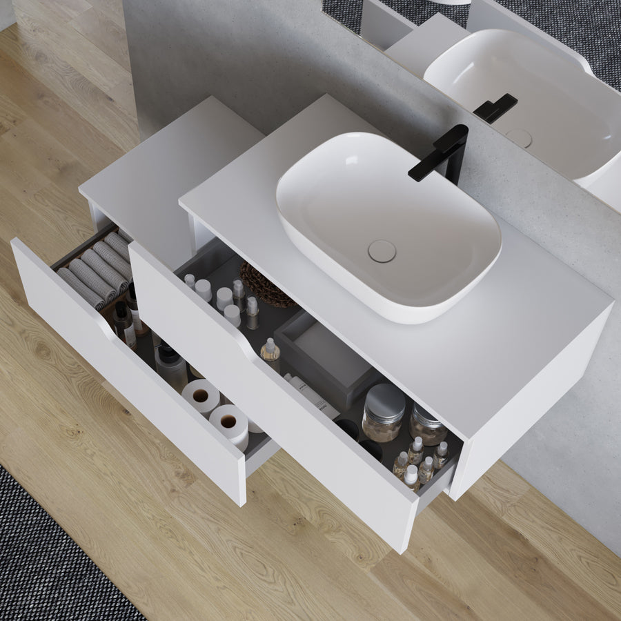 Meuble de salle de bain 120cm avec vasque à poser arrondie - sans miroir - 2 tiroirs - CADIX